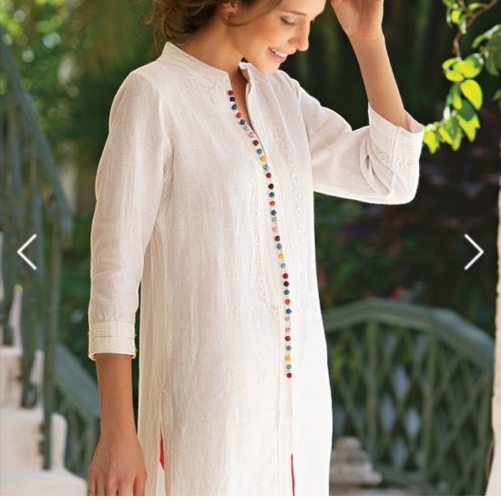 Soft Surroundings Ivory Blouse with Lace Trim
